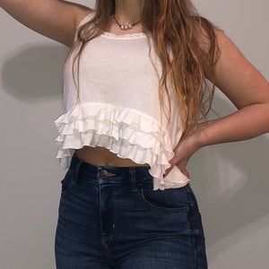 White ruffled cropped tank